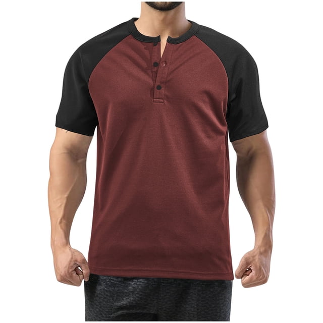 Mens Basketball Shirts Summer Breathable Henley Shirts Color Blocked Loose Fit Athletic Top Button Up Basic T-Shirts ,S-3XL