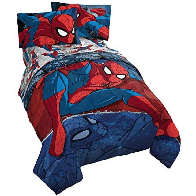 Marvel Spiderman Burst 4 Piece Twin Bed Set - Includes Reversible Comforter & Sheet Set - Bedding - Super Soft Fade Resistant Microfiber - (Official Marvel Product)