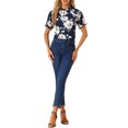 thumbnail image 2 of INSPIRE CHIC Women's Blouse Floral Ruffled Short Sleeve Ruffle Neck Casual Blouses S Dark Blue, 2 of 6