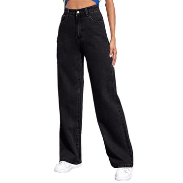 Pisexur Jeans Pantalon pour Femmes Mode Va Partout Jeans pour Femmes Taille Haute Jambe Droite Jeans Extensibles Tendance Poches Passepoilées Pantalon en Denim Ample à Jambe Grand