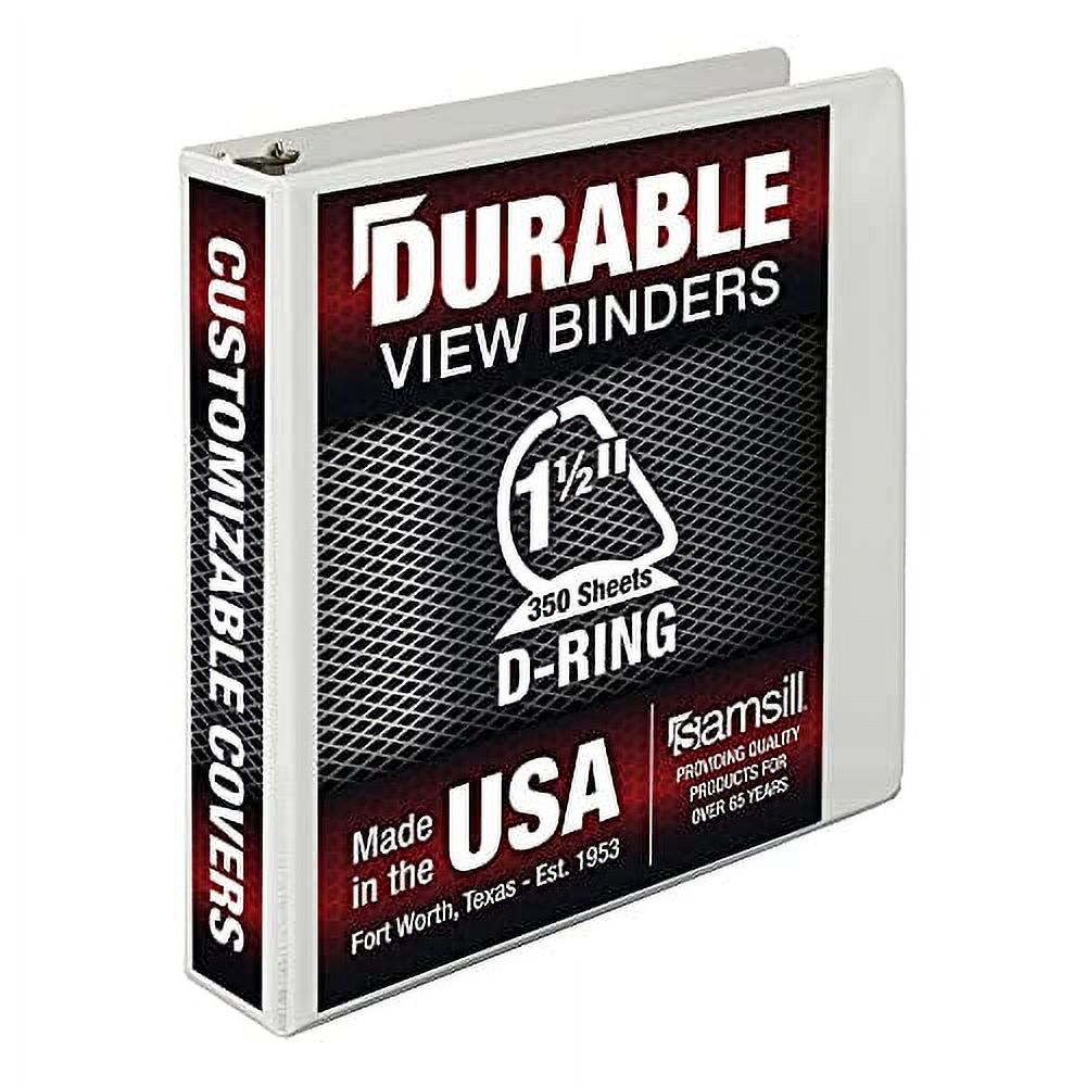 Samsill Durable 1.5 Inch Binder, Made in the USA, D Ring Binder, Customizable Clear View Cover, White, Holds 350 Pages