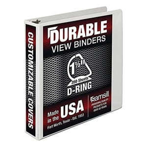 Samsill Durable 1.5 Binder de pouce, fabriqué dans le USA, D Binder anneau, personnalisable clair vue couverture, blanc, tient 350 Pages