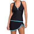 thumbnail image 4 of Women's Contrast Blue Trim Black Halter Tankini Skort Swimsuit, 4 of 6