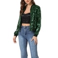 thumbnail image 4 of INSPIRE CHIC Women's Sequin Jacket Zipper Closure Hidden Pockets Bomber Jacket Dark Green L, 4 of 6