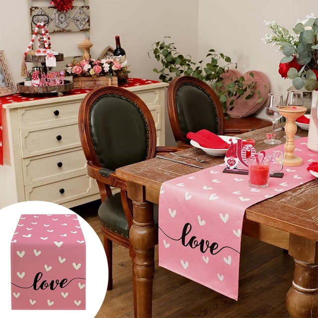 Boovnll Valentines Day Table Runner, 13x35" Valentine's Day Printing Table Runner, Valentines Table Runner for Holiday Kitchen Dining Table, Party Decor, Valentines Day Decorations
