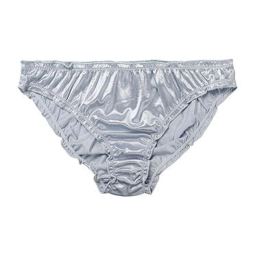 Pisexur Women's Sexy Frill Trim Satin Underwear Panties Mid Waist Wavy Cotton Crotch Briefs Smooth Soft Nylon