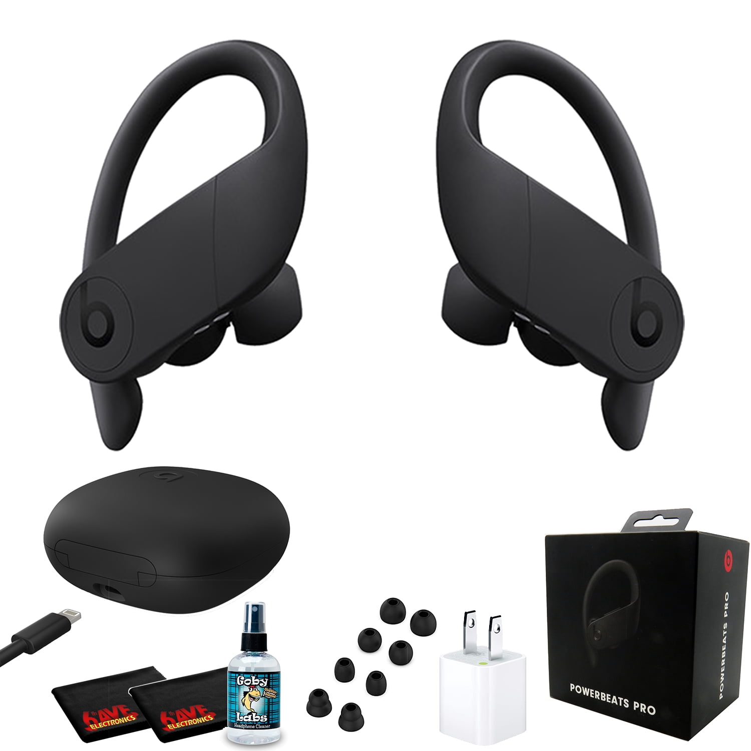 Beats by Dr. Dre Powerbeats Pro In-Ear Wireless Headphones (Black) 9 Hours Of Listening Time, Sweat Resistant Earbuds - with Headphone Cleaner, Extra USB Power Cube - Pro Bundle