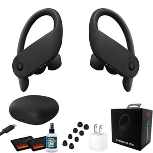 Beats by Dr. Dre Powerbeats Pro In-Ear Wireless Headphones (Black) 9 Hours Of Listening Time, Sweat Resistant Earbuds - with Headphone Cleaner, Extra USB Power Cube - Pro Bundle