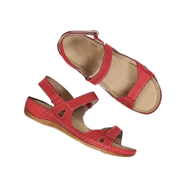 Penkiiy Sandale d'Extérieur pour Femmes avec Assise Plantaire Confortable, Bride Ajustable et +mousse à Mémoire, Largeurs Offertes 42 Rouge