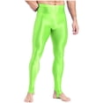 thumbnail image 3 of YUUMIN Men's Shiny Compression Pants Oil Glossy Stretchy Workout Sports Base Layer Trousers Fluorescent Green A L, 3 of 6