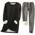 thumbnail image 1 of Pisexur Ensembles 2 Pcs pour Femmes Ensembles de Pyjama en Molleton Chaud pour Femmes 2 Pcs Chandail à Col Rond Pantalon de Pyjama Ample Vêtements de Détente Décontractés Tenues d'Hiver Surdimensionnées Grande Taille P-5TG, 1 of 2