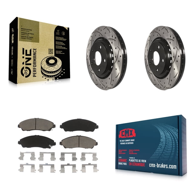 Transit Auto Front Coated Drilled Slotted Disc Brake Rotors and Ceramic Pads Kit for Car Honda Pilot Ridgeline Acura MDX KDC-100220