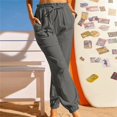 thumbnail image 2 of EQWLJWE Pantalons pour Femmes Mode Décontractée Couleur Unie Élastique Coton et Lin Pantalons, 2 of 5