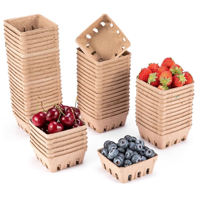 Lot de 60 Paniers en Fibre de Pulpe pour Petits Fruits, pour Fraise Bleuet Framboise Raisin Cerise, Contenants Paniers pour Produits