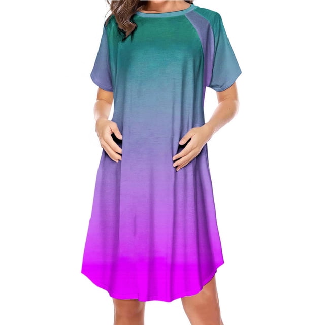 Bwiyojiz Mode Tailles P-TTG Fermeture Éclair Latérale Allaitement Maternité Imprimé Robe à Manches Courtes Col Rond pour Femmes Enceintes Pyjama Décontracté, Violet