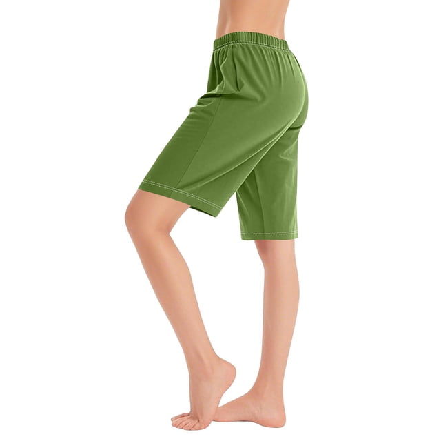 Plebaso Knee Length Shorts for Women Drawstring Lounge Long Shorts Summer Athletic Shorts with Pockets