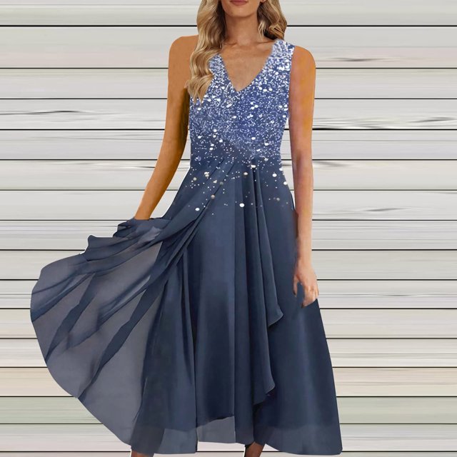 Lenago Robes Midi d'Été Grande Taille pour Femmes Robes d'Été pour Femmes, Robe Sans Manches à Imprimé Floral à Col en V Plissée et Fluide Robes de Fête et de Plage en Liquidation