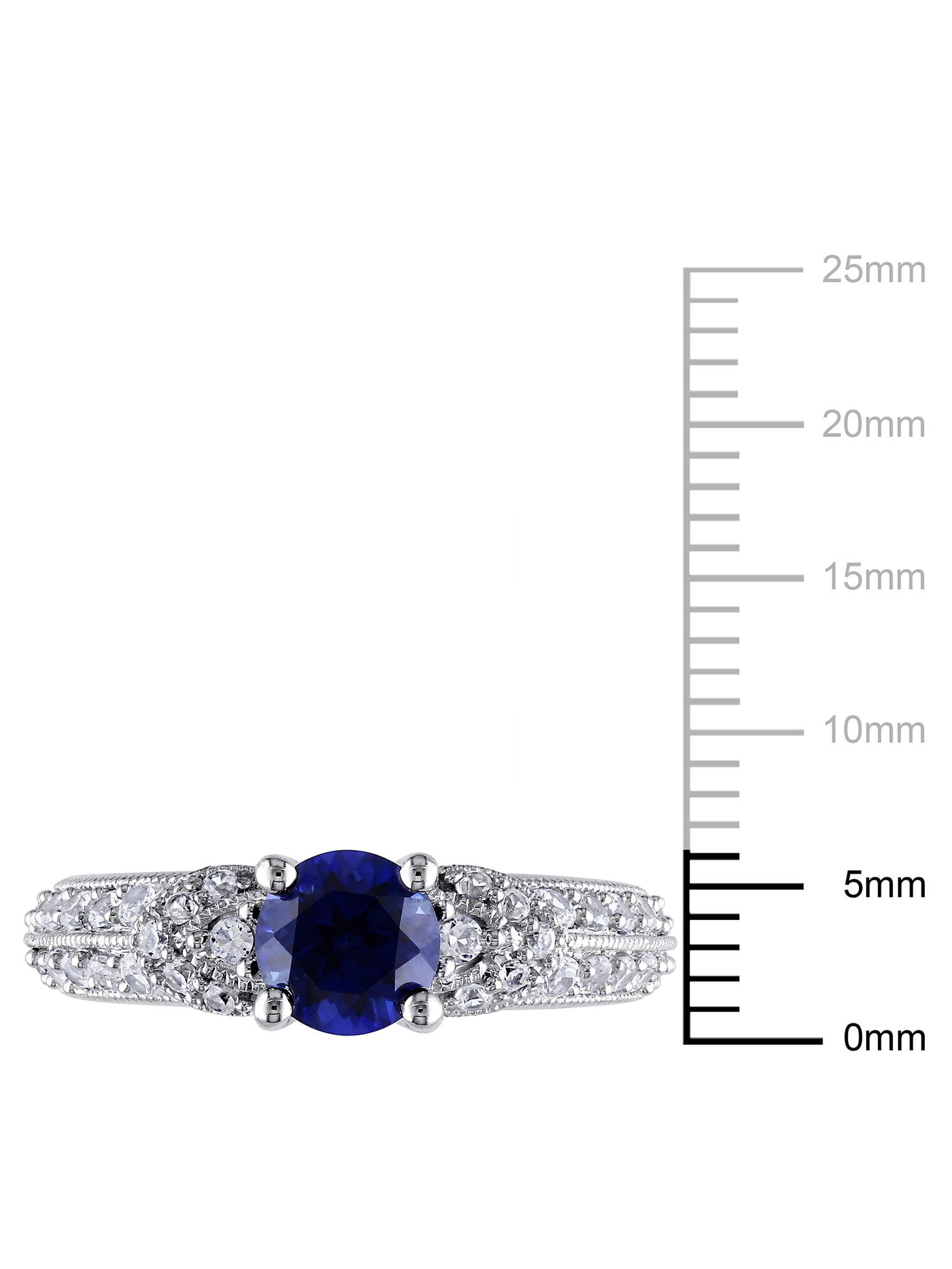 Bague de fiançailles Tangelo avec 1.67 carat de saphir bleu et blanc synthétique en argent sterling