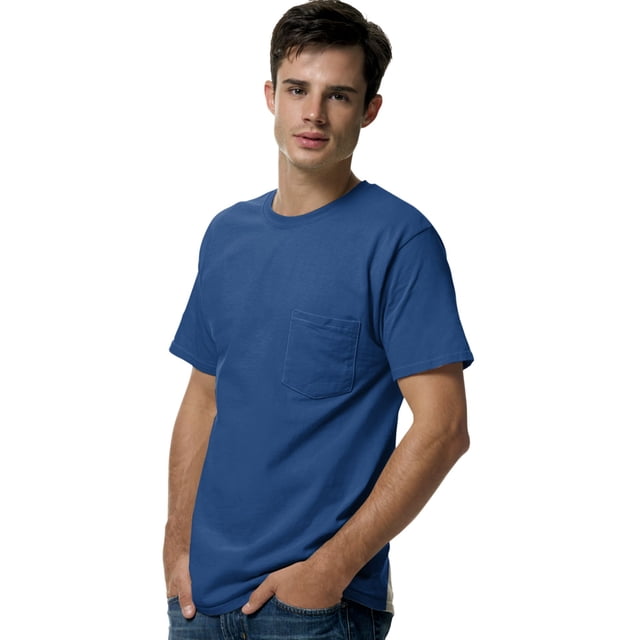 Hanes TAGLESS Men`s Pocket T-Shirt, XL, Deep Royal