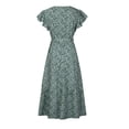 thumbnail image 4 of FcBaudy Robe à Manches Courtes à Col en V, Robes d'Été pour Femmes, Robes pour Femmes Robes pour Femmes à Manches Courtes à Col en V à Volants Robe Midi à Imprimé Floral avec Ceinture Robe pour Femme, 4 of 7
