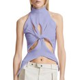 thumbnail image 1 of Birdeem Womens Summer Irregular Sleeveless Hollowed-Out Kink Wool Vest Womens Fashion Semi-High Collar Solid Color, 1 of 5