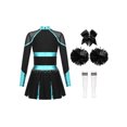 thumbnail image 2 of Hansber Tenues de Cheerleading pour Filles Uniforme de Cheerleading Robe Fantaisie avec Pompons Ensemble de Bas Bleu Vert&Blanc 8, 2 of 5
