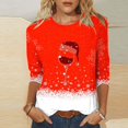 thumbnail image 2 of KIHOUT Hauts pour Femmes Manches Longues Liquidation Mode Petite Confortable Col Rond Manches 3/4 Imprimé de Noël T-shirt Décontracté Blouse, 2 of 4