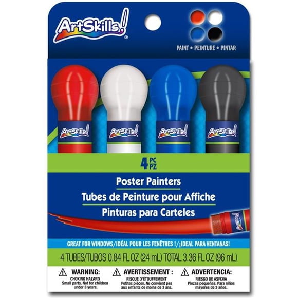 Peintres d'Affiches Lavables.8oz 4/paquet-Rouge, Blanc, Bleu et Noir