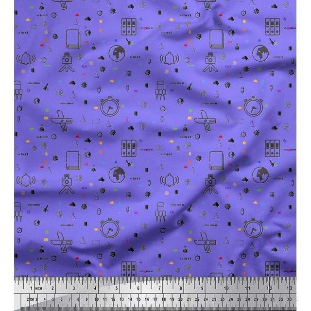 Soimoi Purple Poly Georgette Fabric Infographics Education Theme Decor Fabric Printed Yard 42 Inch Wide