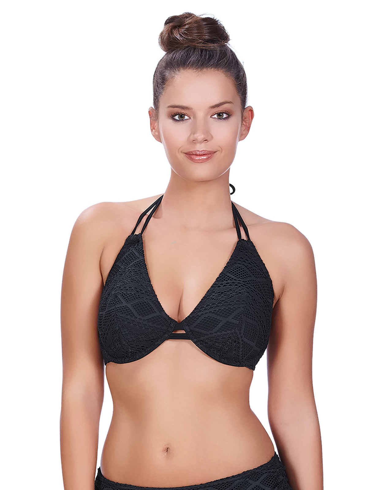 Freya Womens Sundance Underwire Bandless Halter Bikini Top, 30F, Black