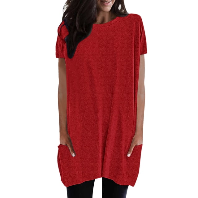 Ketyyh-chn99 T-Shirts pour Femmes Dames Décontracté Ample à Manches Longues Extensible Col Ras du Cou T-Shirt Côtelé Ajusté Décontracté Basique Hauts Rouge,TG
