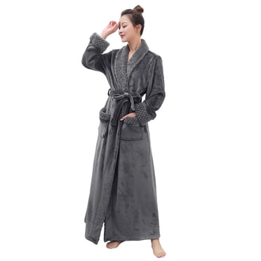 Hellomamma Peignoir Long pour Femmes en Molleton Peluche Doux Peignoir de Nuit Pyjama pour Dames Tenue de Nuit Robe de Chambre Gris