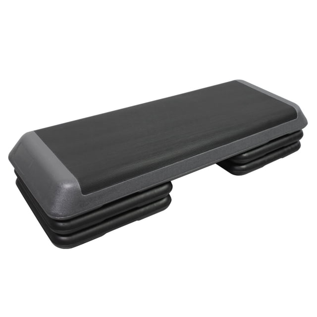 PRISP Stepper Aérobique Professionnel, 3 Niveaux (4 / 6 / 8 Po - 10 / 15 / 20 cm), Grande Plateforme de Pas d'Exercice Ajustable; Plateforme Rectangulaire en Plastique Renforcé Noire 110 x 42 cm avec surface Antidérapante, Quatre Rehausseurs Robustes pour des Hauteurs de 10/15/20 cm et une Capacité de 150 kg (330 Lb); pour cardio, Aérobique, HIIT et Pliométrie, Souvent Utilisée comme Banc Bas pour squats