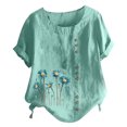 thumbnail image 2 of TopLLC Chemises Mexicaines pour Femmes Hauts Brodés Traditionnels Tunique Décontractée à Fleurs pour Femmes Col Rond Manches Courtes Chemises en Lin, 2 of 5