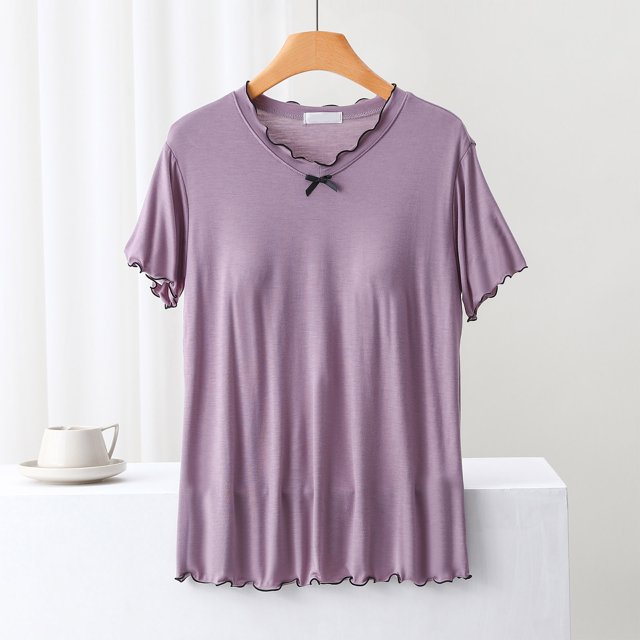 TopLLC Ensembles de Pyjama Ensembles de Détente pour Femmes, Vêtements de Nuit pour Femmes Blouse Femme Uni Décontracté Mode Col Rond Coupe Régulière Sans Manches Hauts de Vêtements de Nuit Manches Courtes Hauts de Pyjama