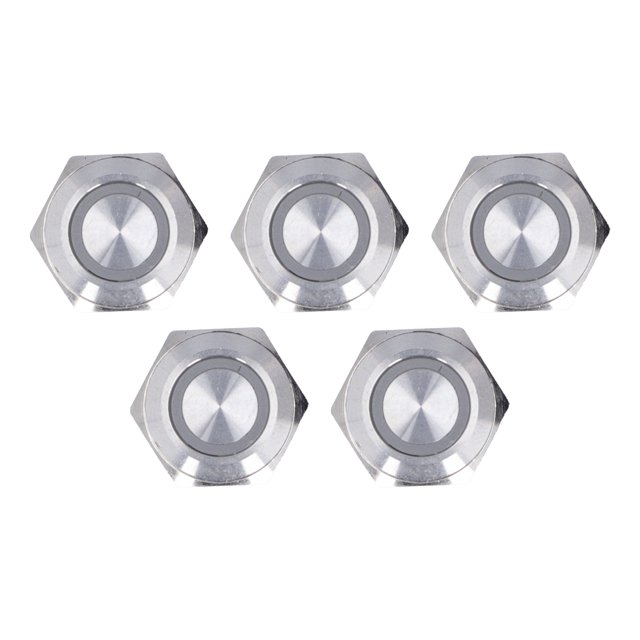 Filfeel 5 Pcs Interrupteur à Bouton-Poussoir Instantané Métal Réinitialisation Automatique Ultra Fin Étanche avec LED 16mm, Interrupteur à Bouton-Poussoir, Interrupteur à Bouton-Poussoir Instantané