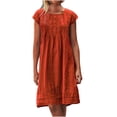 thumbnail image 1 of DPTALR Women's Cotton And Linen Crewneck Loose Short Sleeve Solid Mini Dress, 1 of 8
