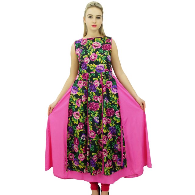 Phagun Kurti Anrakali Rose pour Femmes, Kurta Indienne à Double Couche, Robe d'Été pour Femmes-14