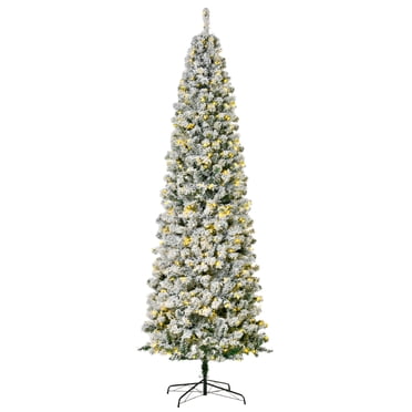 HOMCOM 9FT Prelit Snow Flocked Christmas Tree w/ Light, Xmas Decor Green