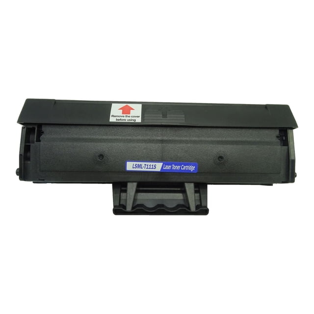 L-ink Cartouche de Toner Noire Compatible Samsung MLT-D111S Montrée à l'Avant, Comprenant un Corps Rectangulaire en Plastique Noir avec une Poignée et une Étiquette Lisant la Cartouche de Toner Laser LSML-T111S, Conçue pour les Imprimantes Laser et Compatible avec les Modèles Samsung pour une Impression Claire et Nette.