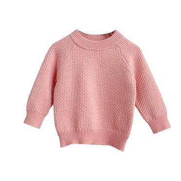 Posijego Toddler Baby Knit Sweater Solid Color Long Sleeve Round Neck Pullover Sweater Fall Winter Tops Knitwear