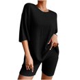 thumbnail image 1 of Mikilon Pyjama Décontracté pour Femmes, Ensemble de Nuit d'Été, Confortable, Coupe Ample, Col Rond, Ensemble Deux Pièces, Manches Courtes, Blouse/chemise à Col Rond, Noir, P, 1 of 6