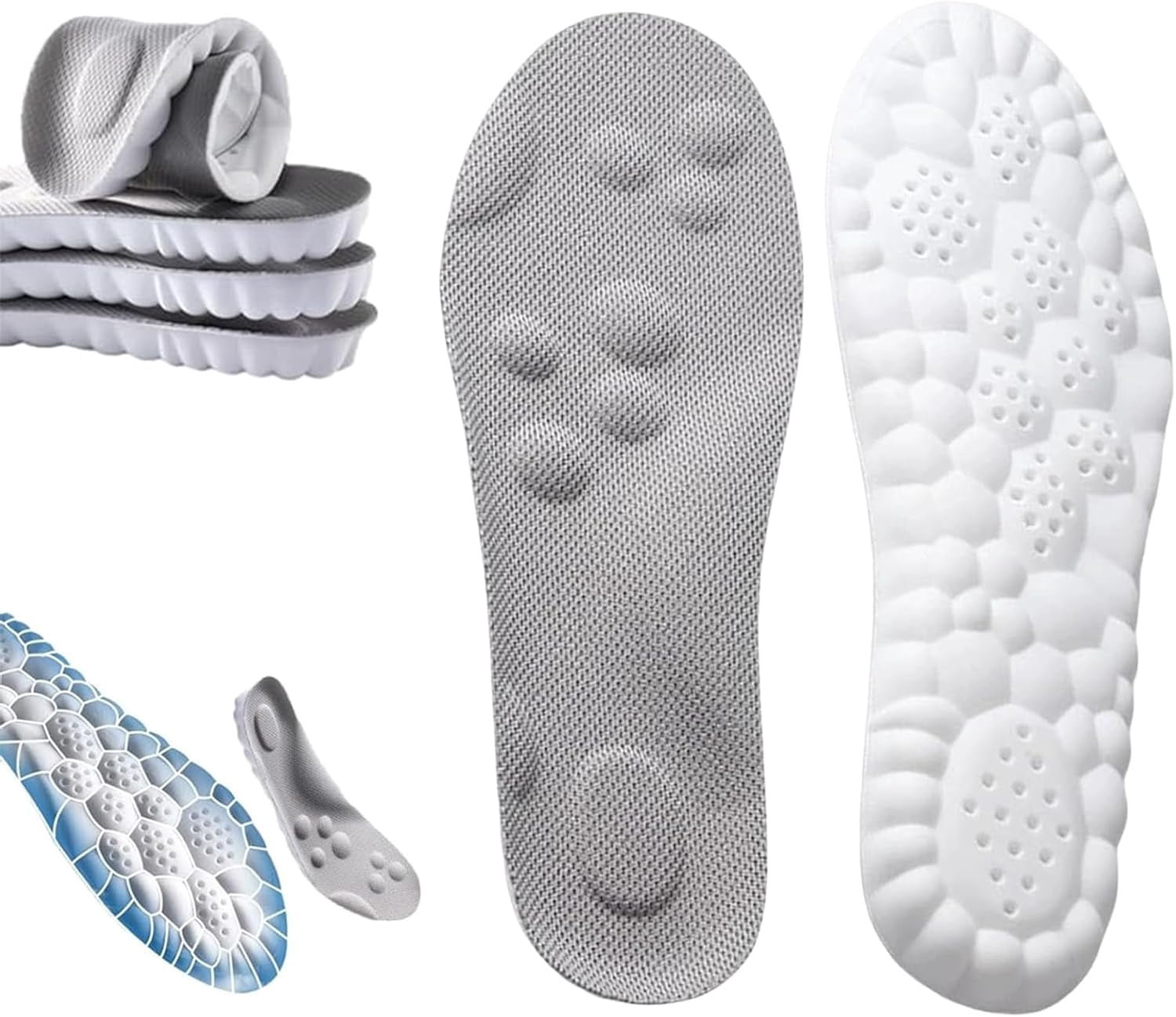 Footstr Insoles, Breathable Soft Foam Shoe Insole, 4D Cloud Tech Sports Insoles with Arch Support for Men, Orthopedic Shock Absorption Inserts for Running, Walking, Work Shoes(Gray 1 PCS,5-6)
