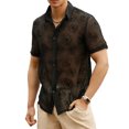 thumbnail image 1 of FAROOT Men Button Down Shirts Casual Short Sleeve Rose Print Collared Shirts Summer Sheer Tops, 1 of 7