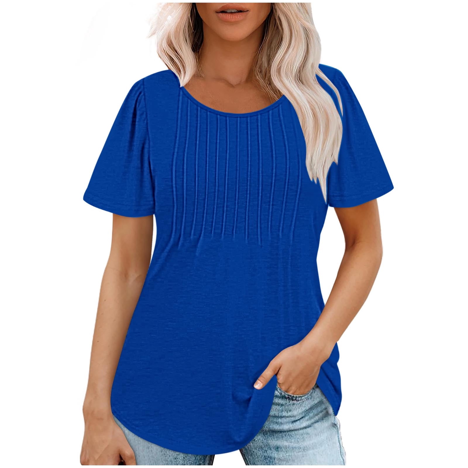 AherBiu Tuniques pour Femmes Amples Décontractées à Manches Courtes Couleur Unie Confortables d'Été à Col Rond Blouse T-Shirts