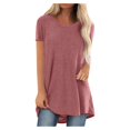 thumbnail image 3 of Mode Femme Grande Taille Col Rond Manches Courtes T-Shirt Long Blouse, Été Grande Taille Tops Amples pour Femmes en Solde, 3 of 6