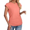 thumbnail image 3 of T-shirts d'Été pour Femmes Froncés à Manches Courtes Style Cap, T-Shirts à Col Rond, Mode Corail TG, 3 of 6