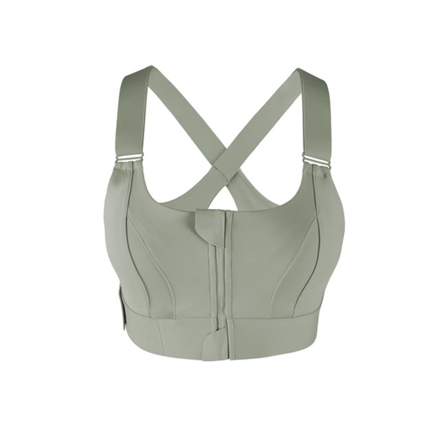 Langgg Front Zipper Sports Bra Comfortable Compression Fit Gym Athletic Support Breathable Sports Bras Vest Light Green L
