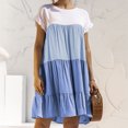 thumbnail image 2 of Pompotops Women's Round Neck Short Sleeve Color Matching Loose Dress, 2 of 8