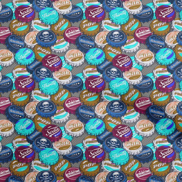 oneOone Tissu Popeline de Coton Bleu Rétro Bouteille Soda Cap Matériel de Robe Tissu Imprimé Tissu au Mètre 42 Pouces de Large-We